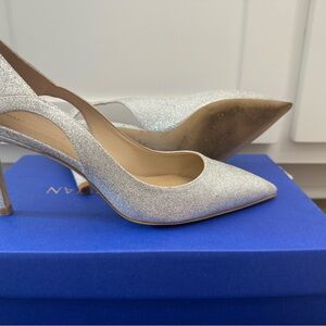 Stuart Weitzman Silver High Heels with Slingback Design